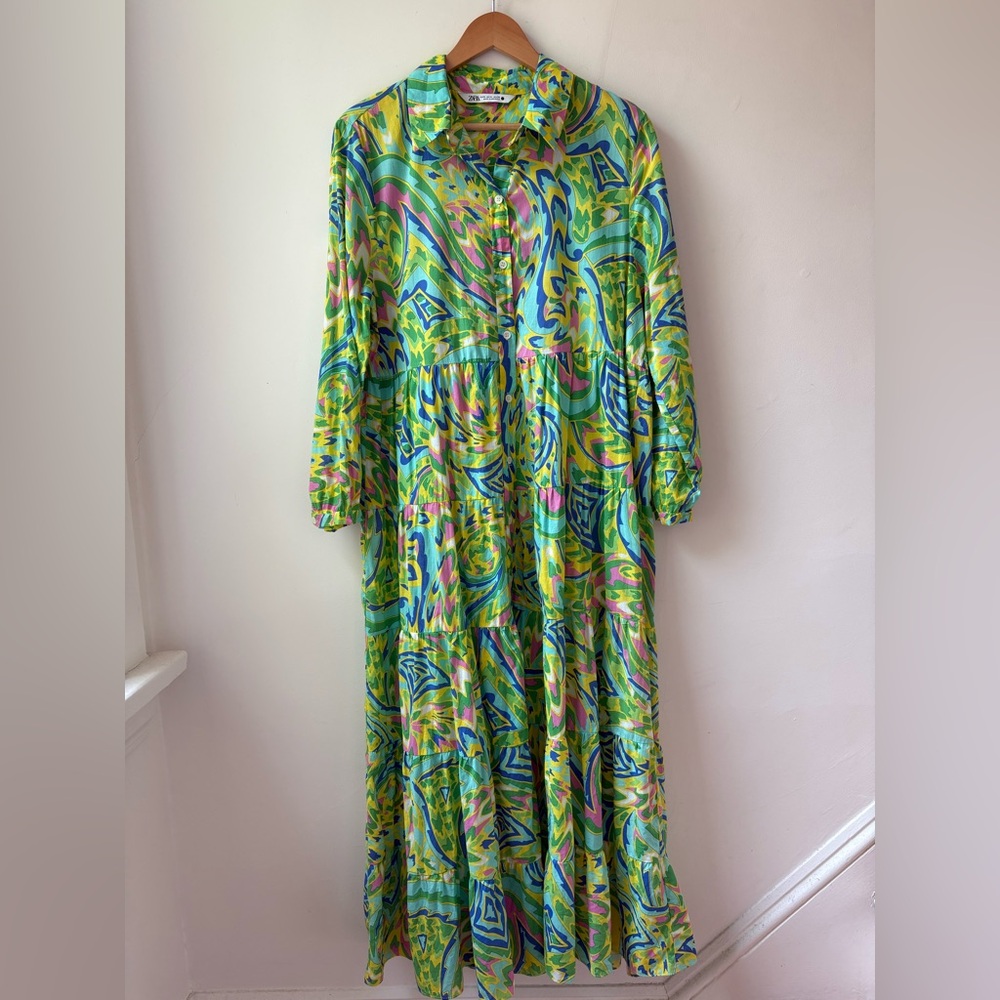 Zara Green Multicolor Printed Maxi Dress - Picture 2 of 8